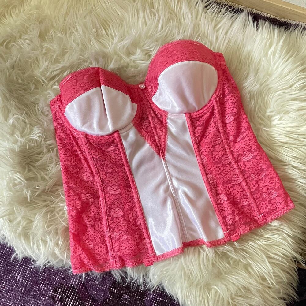 Y2K corset pink white lace fairy it girl | size 40C (sister sizes 38D, 42B)